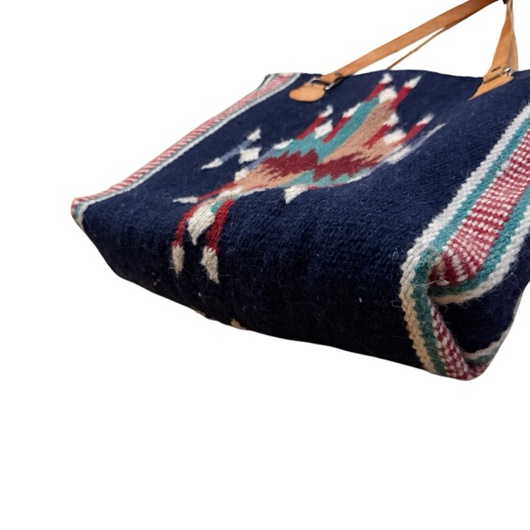 El Paso Saddle Blanket Co Blue Wool Southwestern Tote Bag - Picture 2 of 9